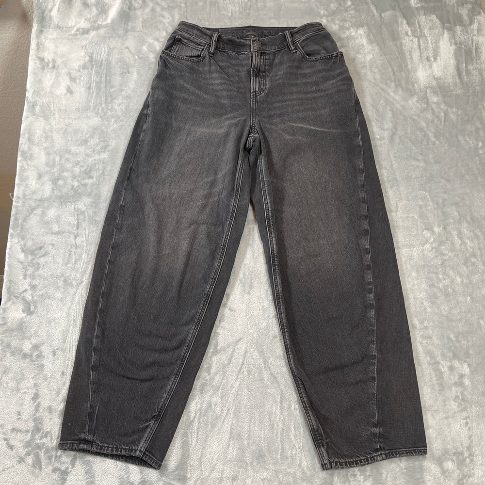 American Eagle Jeans Size 0 Short Low Rise Baggy Barrel Faded Black Curved Leg